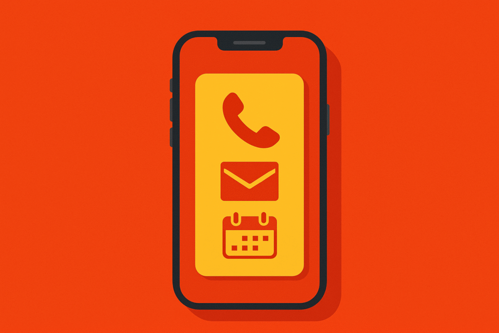 illustration d'un téléphone mobile sur un fond rouge représentant les différents façons de contacter l'agence digitale