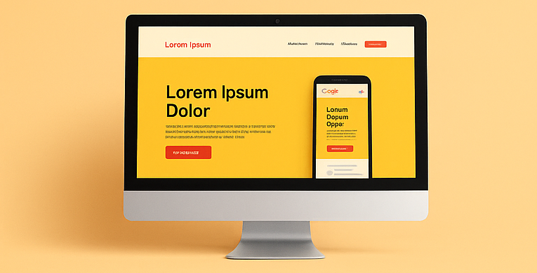 Mockup de site web responsive affiché sur ordinateur, représentant la création de sites web professionnels